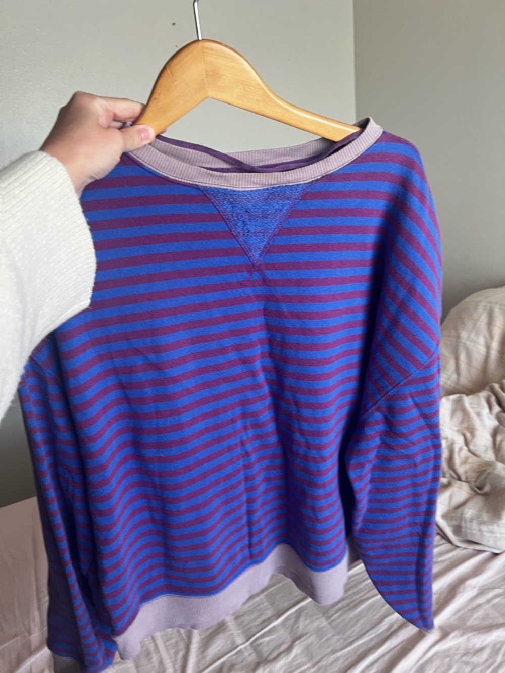 We The Free Purple and Blue Striped Crewneck Sweater